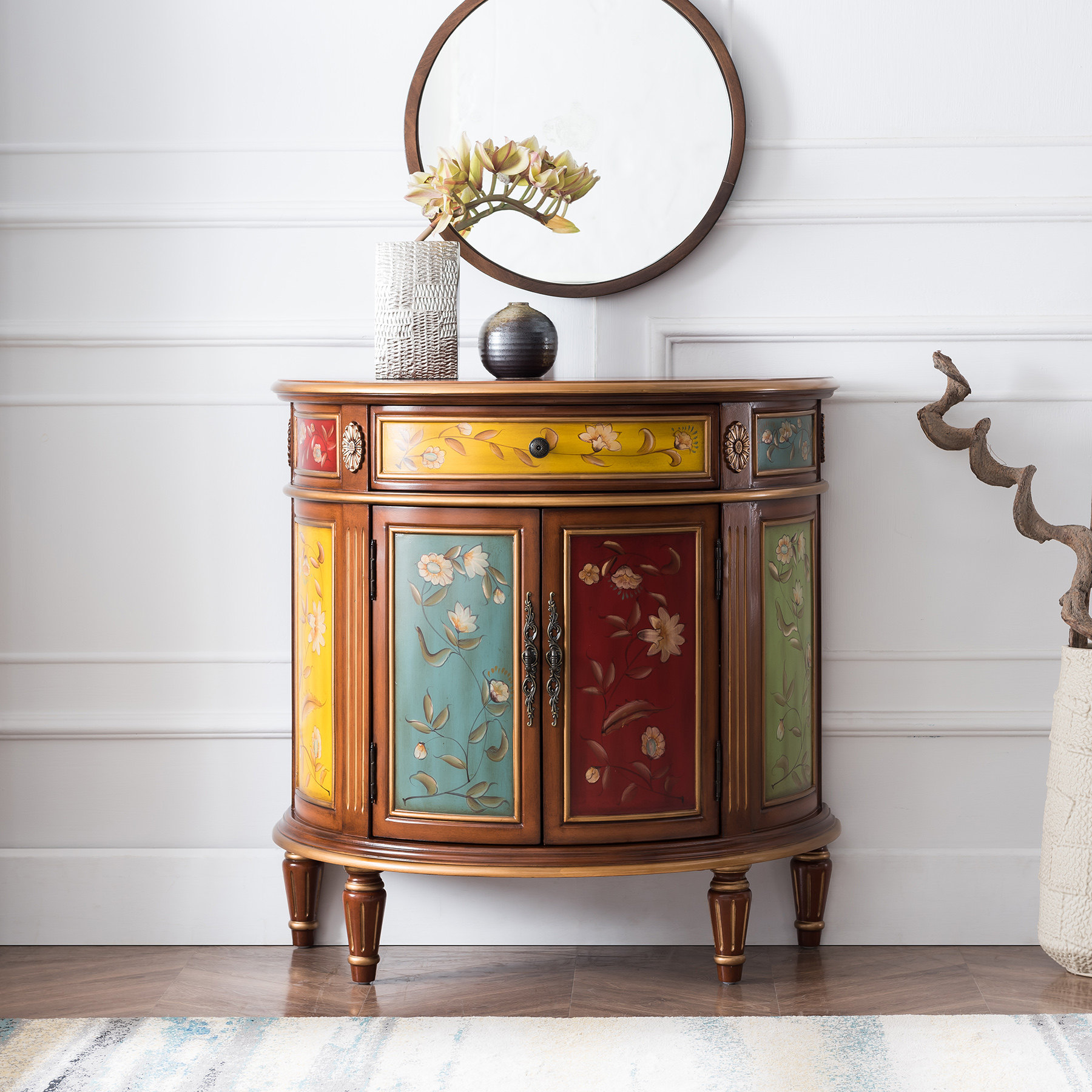 欧式实木半圆门厅玄关柜美式手绘餐边