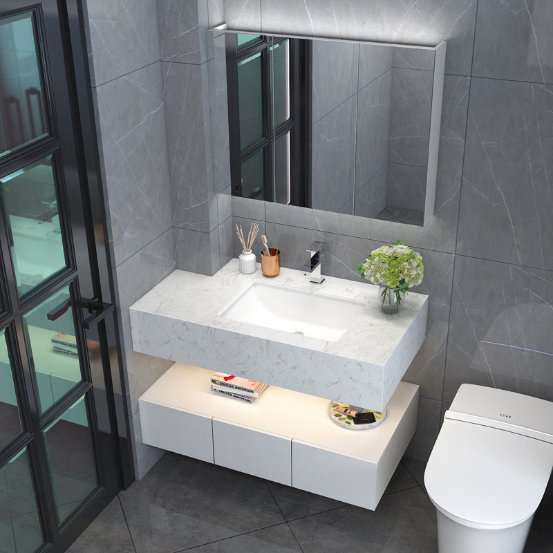 定制大理石浴室柜台面延长切角卫浴小户型组合洗手盆任意尺寸定做