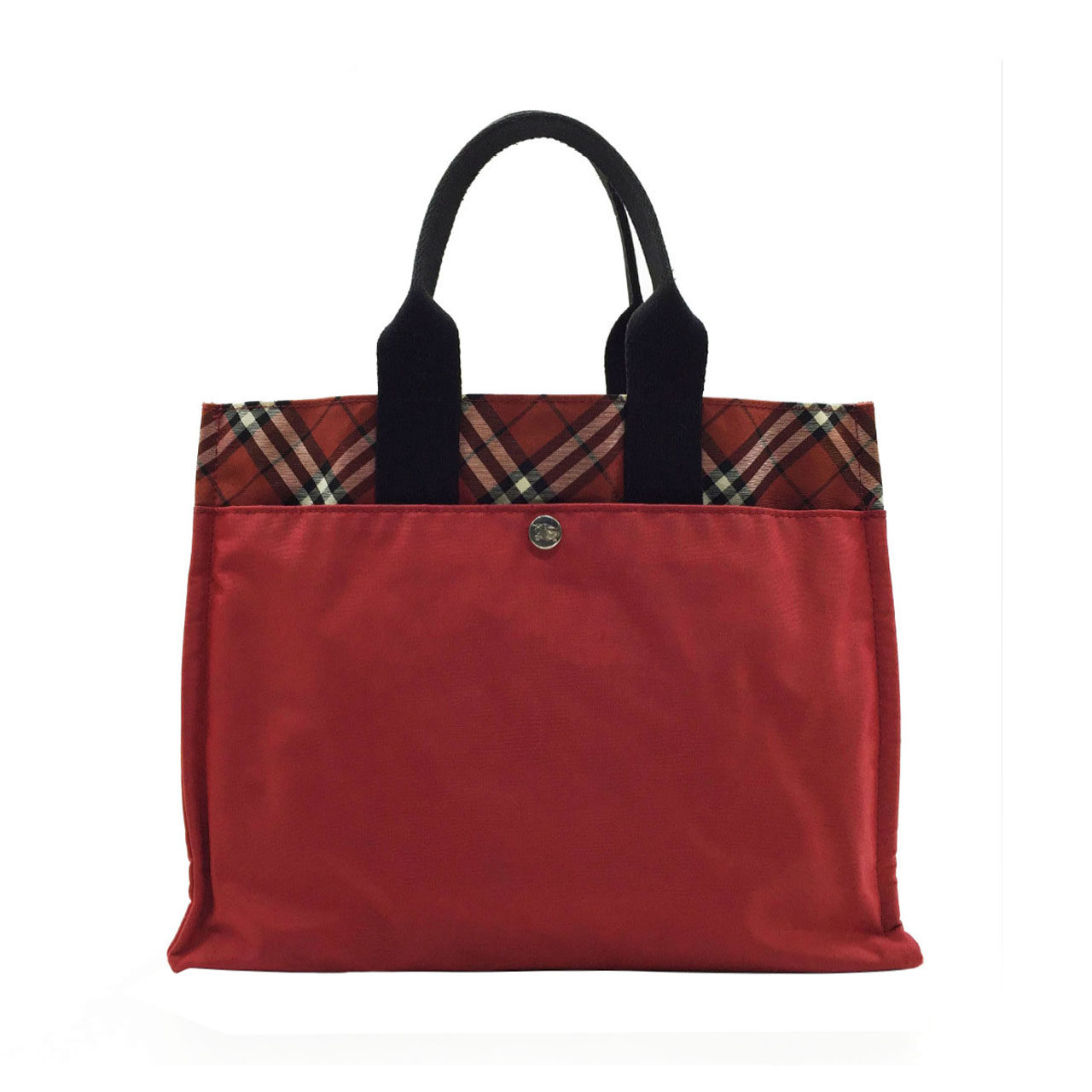 【9新】burberry/巴宝莉 红色尼龙拼格纹手提袋