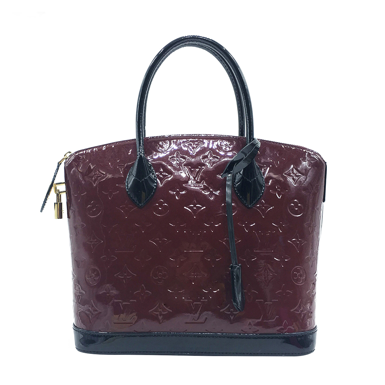 [9.5新]路易威登lv女士酒红拼黑色漆皮lockit手提包