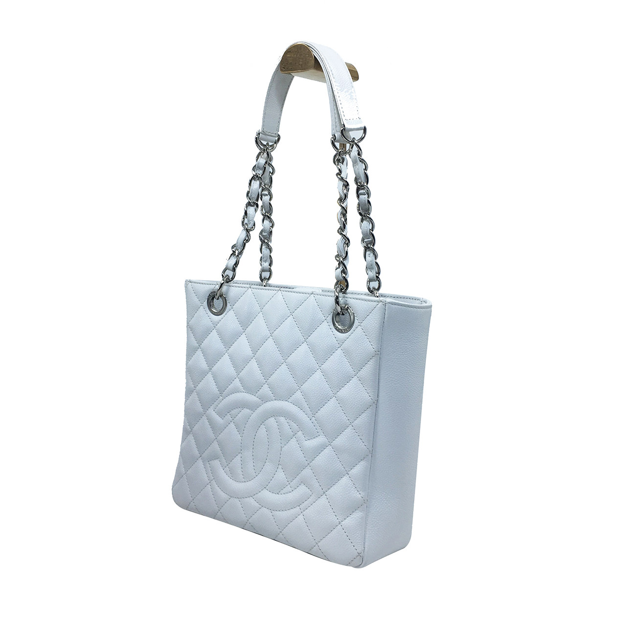 [9.5新]香奈儿chanel女士白色荔枝纹pst牛皮链条单肩包