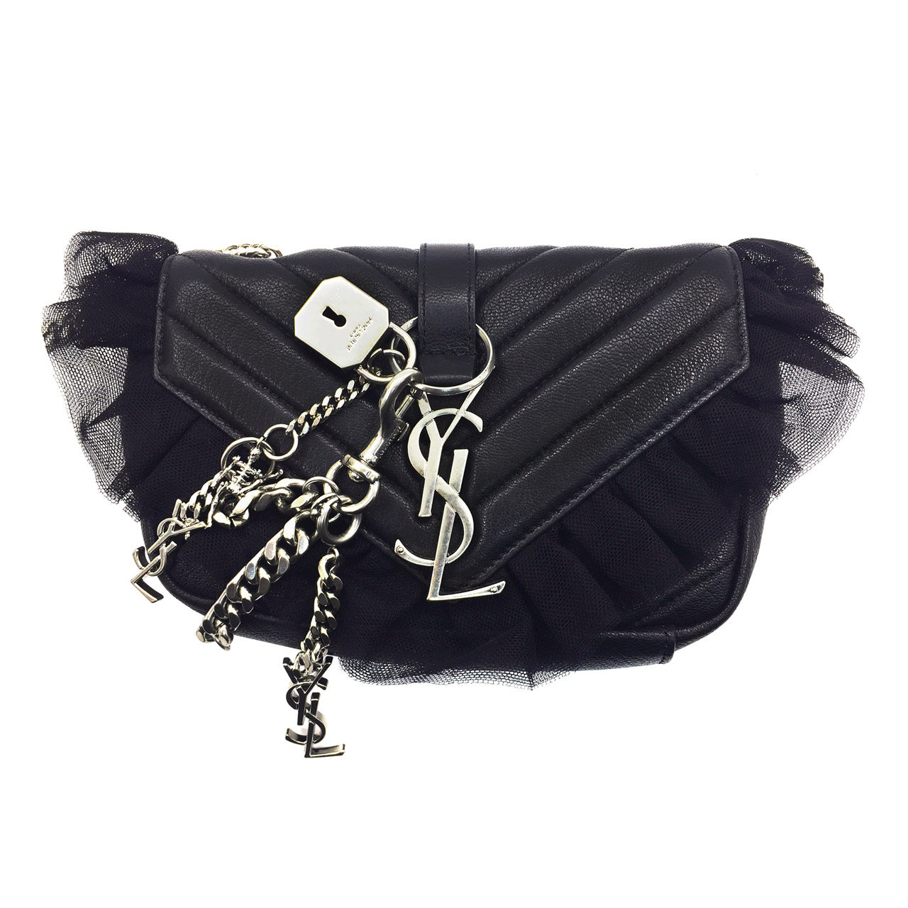 [9.5新]圣罗兰ysl女士黑色限量款蕾丝mini邮差包