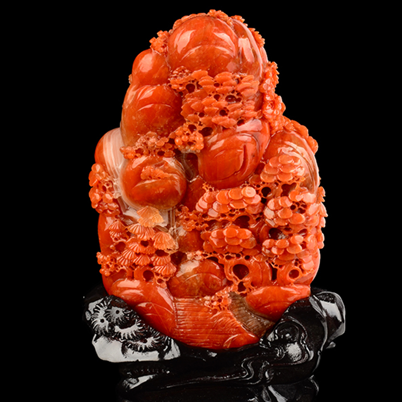 1037g 【净重】保山 柿子红 天然 南红玛瑙巧雕【深山访友】摆件