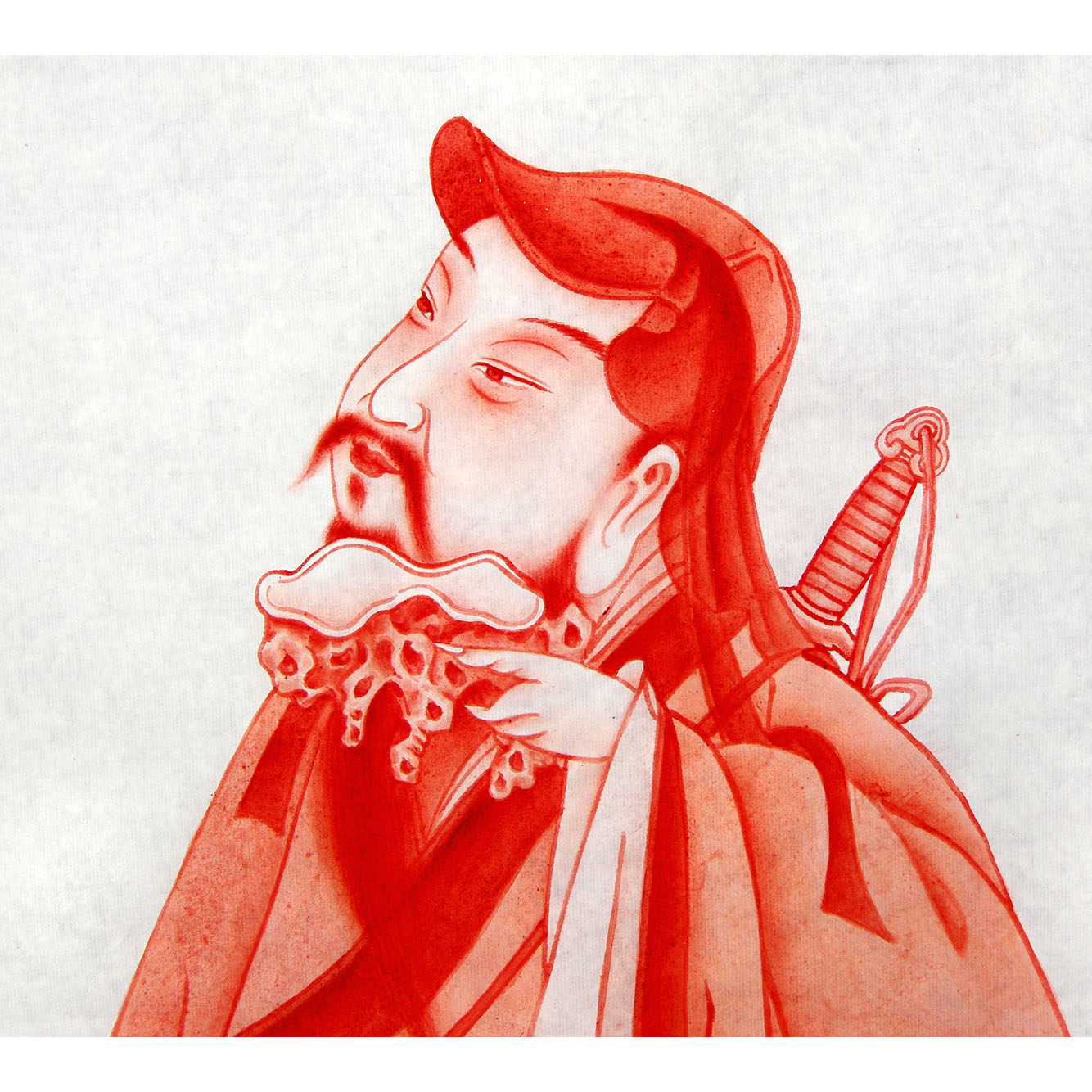 吴卡平《吕祖圣像》原矿朱砂绘制