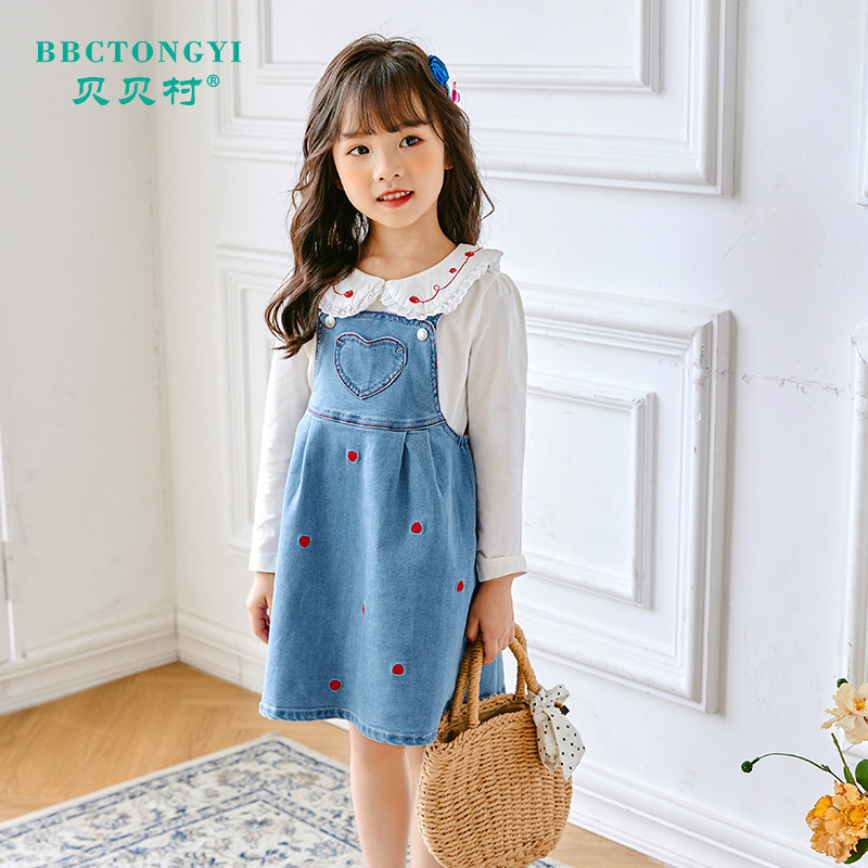 女童背带裙2021秋季新款宝宝牛仔裙儿童女裙子小女孩秋装连衣裙