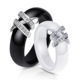新品时尚爆款热销欧美钛钢镶钻陶瓷戒指 黑白双X镶钻戒指指环现货