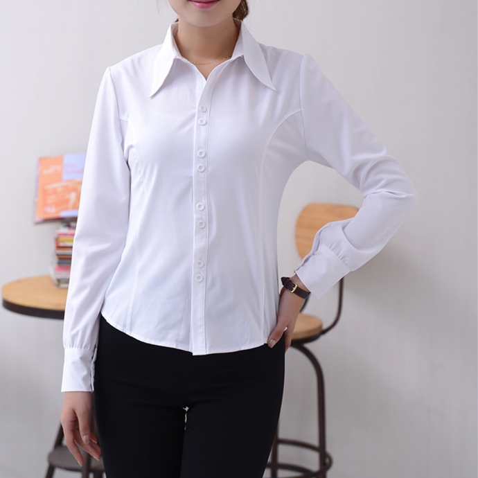 弹力雪纺白衬衫女韩版修身职业装薄款衬衣气质显瘦工装V领大码