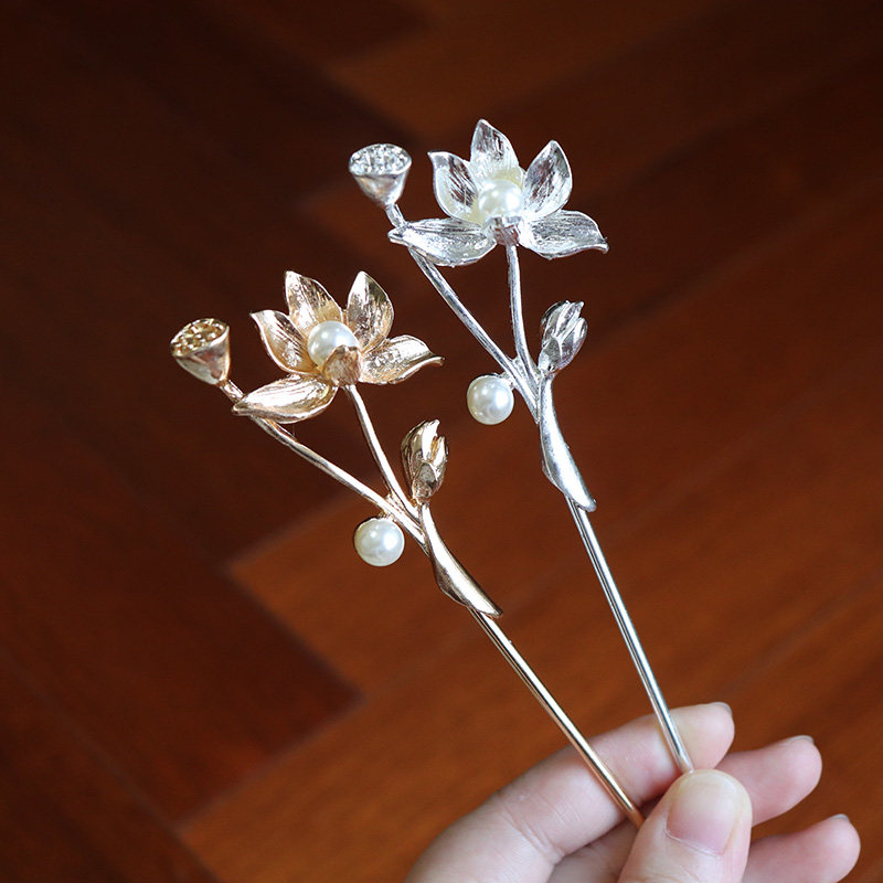 莲花盘发簪子古装汉服配饰古风头饰气质古典发钗日常百搭花朵发棍