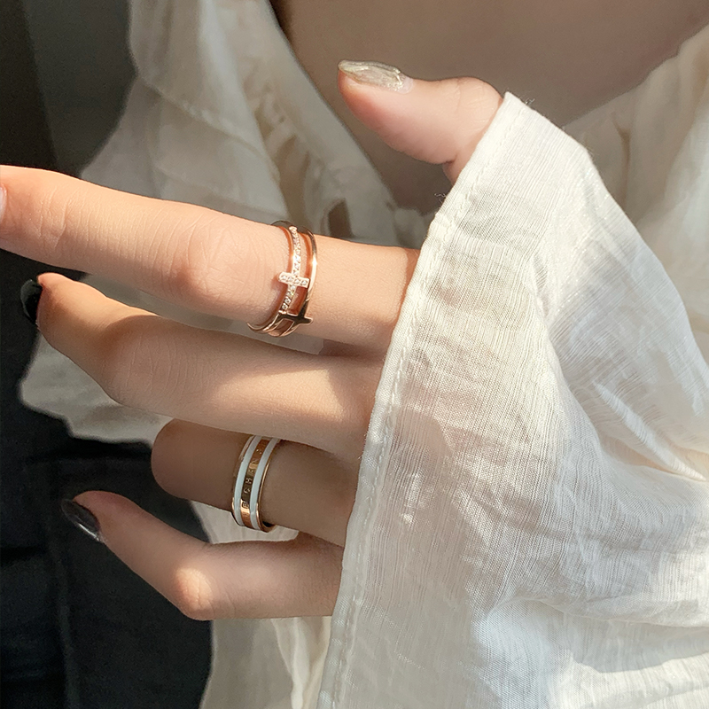 日韩双层玫瑰金戒指女式时尚个性气质