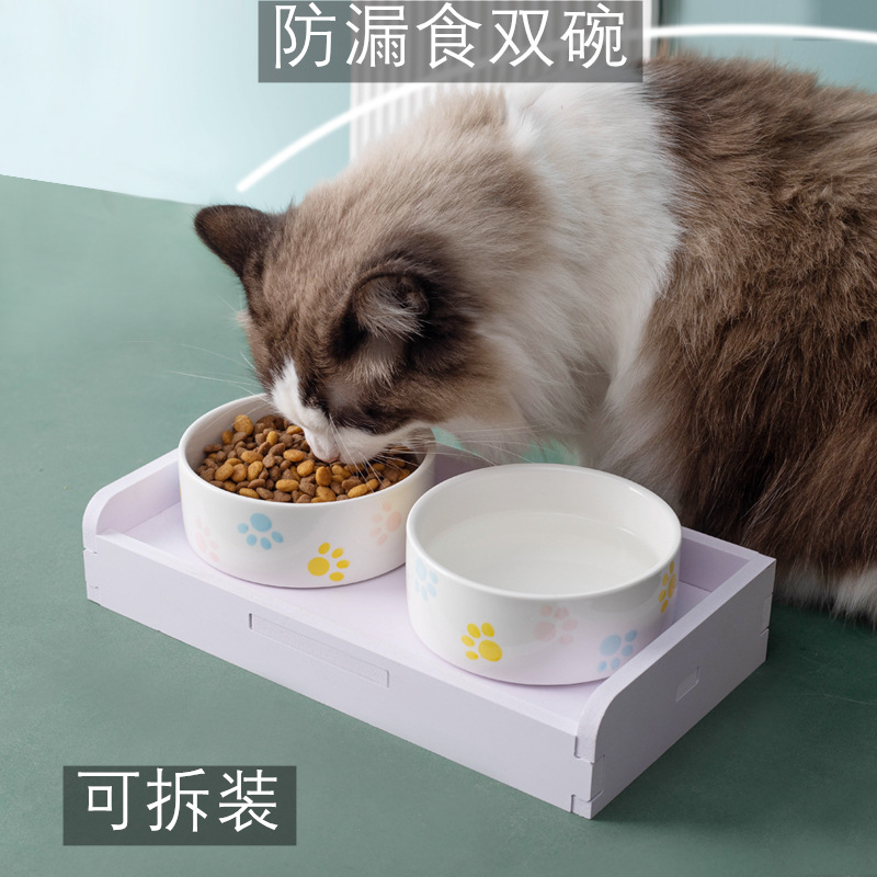 陶瓷猫碗双碗保护颈椎猫食盆防滑防打