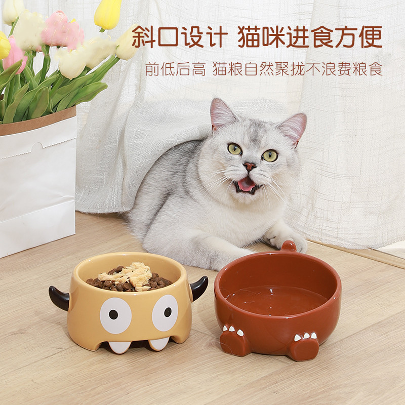 猫碗陶瓷卡通怪兽恐龙猫碗狗碗可爱猫