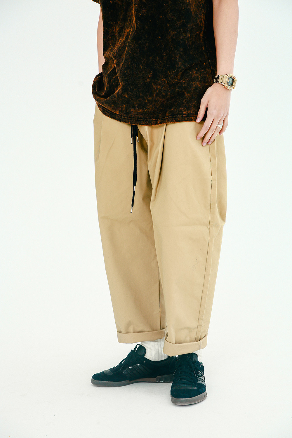 daikon 20/ss washed chino pants复古宽松阔腿中褶直筒休闲长裤