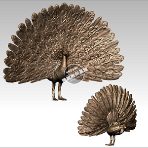 立体图木雕3d模型打印扫描图stl/obj四轴圆雕图孔雀摆件立体图