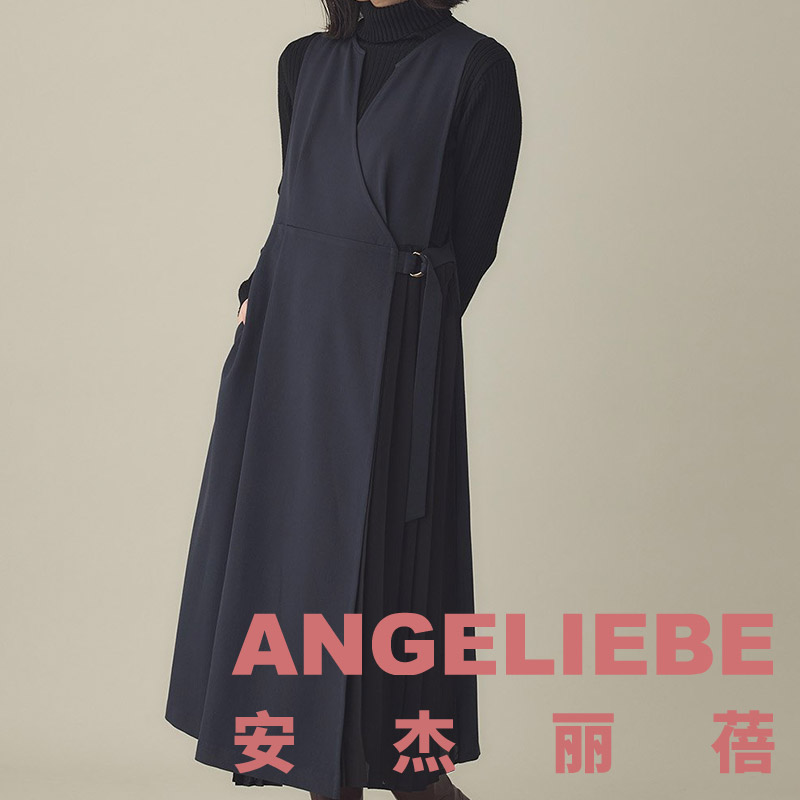 ANGELIEBE妇秋冬装无袖外穿长款连衣裙时尚洋气百褶裙新款女套装