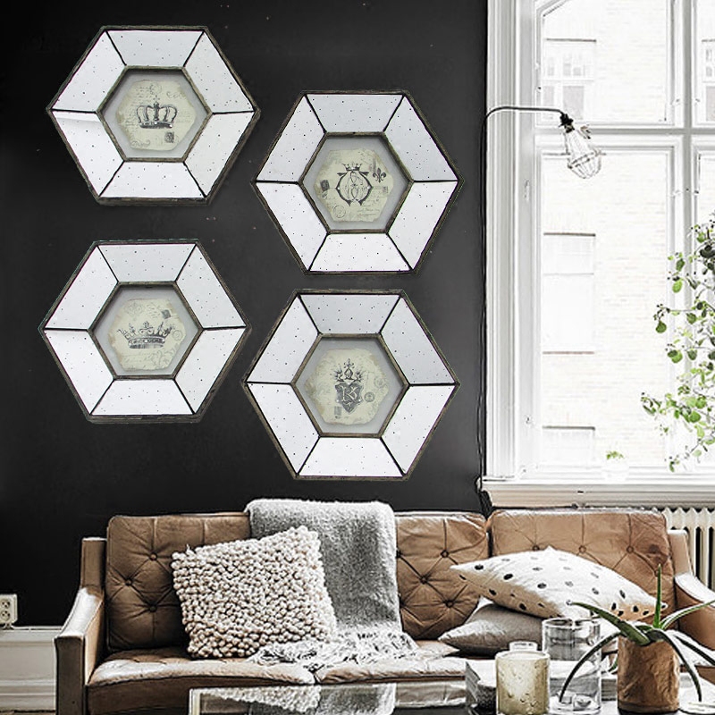Retro Mottled Mirror Wall decoration Hexagon Decorative painting Northern Europe Home Furnishing sofa Background wall Jewelryin the Home accessories , Mural category - from Buy2taobao.com to provide professional Taobao agent buy service