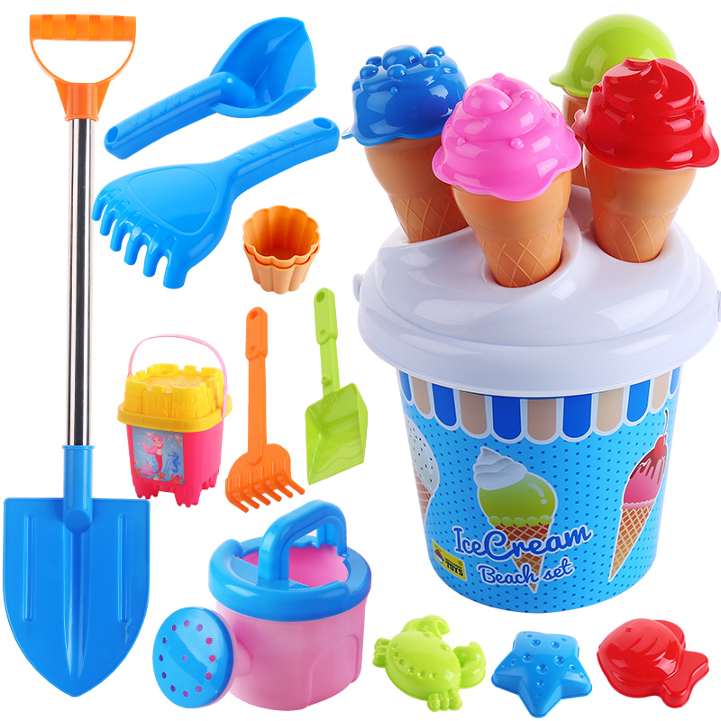 儿童沙滩玩具不锈钢铲子冰激凌桶套装美人鱼沙滩桶挖沙桶工具
