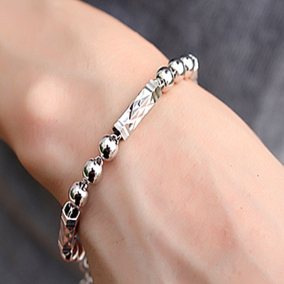 s990霸气男士纯银手链 韩版简约佛珠六角手链 韩国配饰送男友礼物