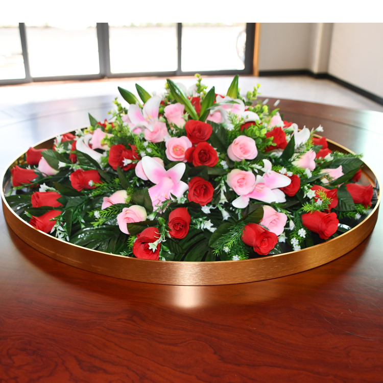 餐桌假花大圆桌中间装饰花摆件人造花圆形转盘绢花中式一体仿真花