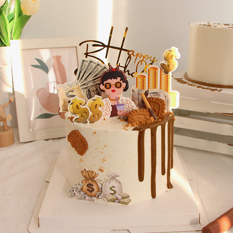 网红富婆蛋糕装饰摆件软胶美女插件烘焙女生闺蜜暴富发财生日装扮