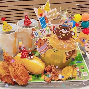小红书同款麦当劳蛋糕装饰插件ins小熊蜡烛摆件儿童生日装扮配件
