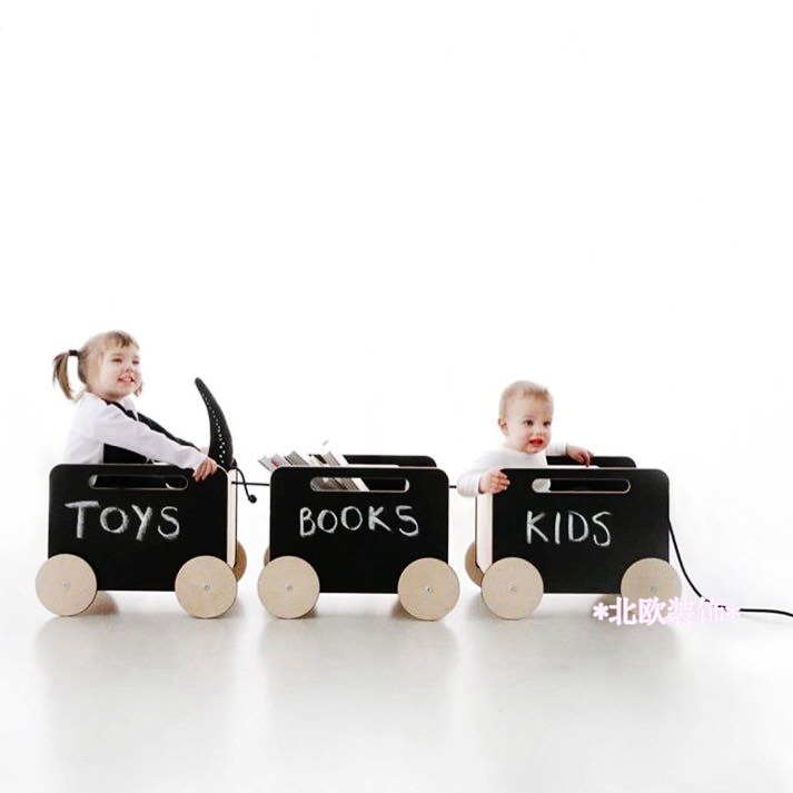 INS北欧木制拉绳小推车宝宝学步玩具车儿童房装饰婴儿拍照道具