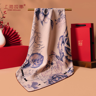 上海故事双面100%桑蚕丝丝巾女2024新款春季真丝方巾送妈妈高级感