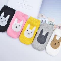 5双 可爱卡通短袜纯棉女生卖萌袜子女兔子图案韩版袜个性时尚女袜