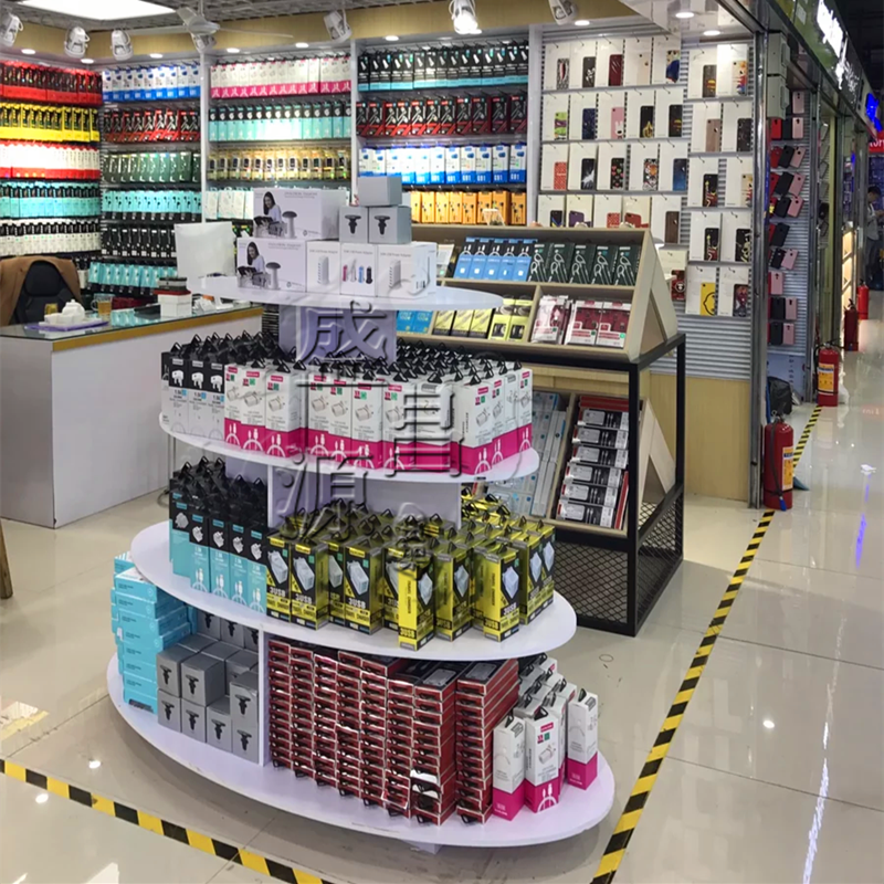 化妆品中岛展示柜_木质圆形中岛柜展示柜货架包包展柜化妆品超市组装
