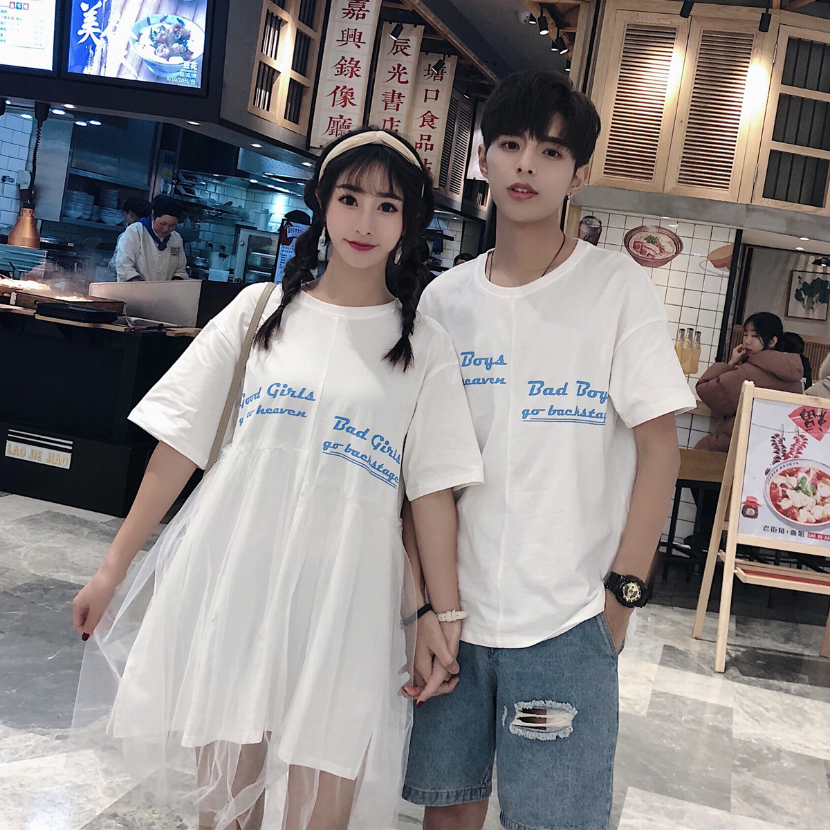 实拍6535棉气质情侣装夏装超火连衣裙情侣款女裙子韩版