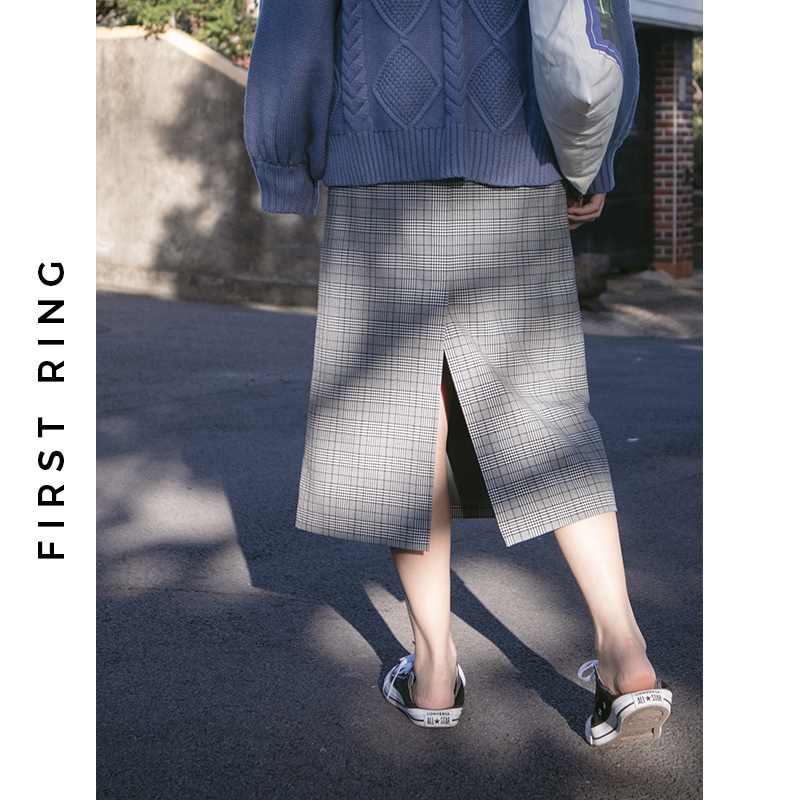 First Ring 复古英伦格子高腰半身裙后开叉有坠感一步裙女中长款|ruв категории Женская одежда, юбка - от Buy2taobao.com для оказания профессиональной услуги покупки агента Taobao
