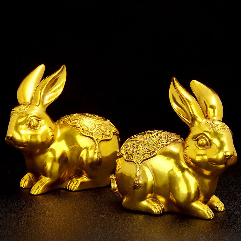 风水阁铜兔子摆件铜招财十二生肖兔属兔家居客厅饰品摆设工艺品