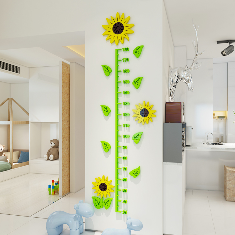 身高贴亚克力3d立体测量儿童身高墙贴宝宝身高尺贴纸可移除向日葵