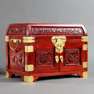 红木首饰盒花梨木珠宝盒带锁大号中式复古结婚庆化妆品收纳盒子