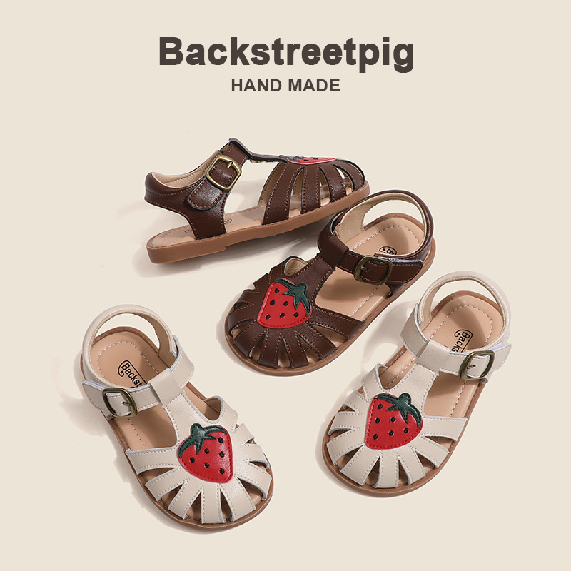 草莓儿童凉鞋新款夏季软底女孩公主凉鞋可爱甜美风宝宝包头沙滩鞋