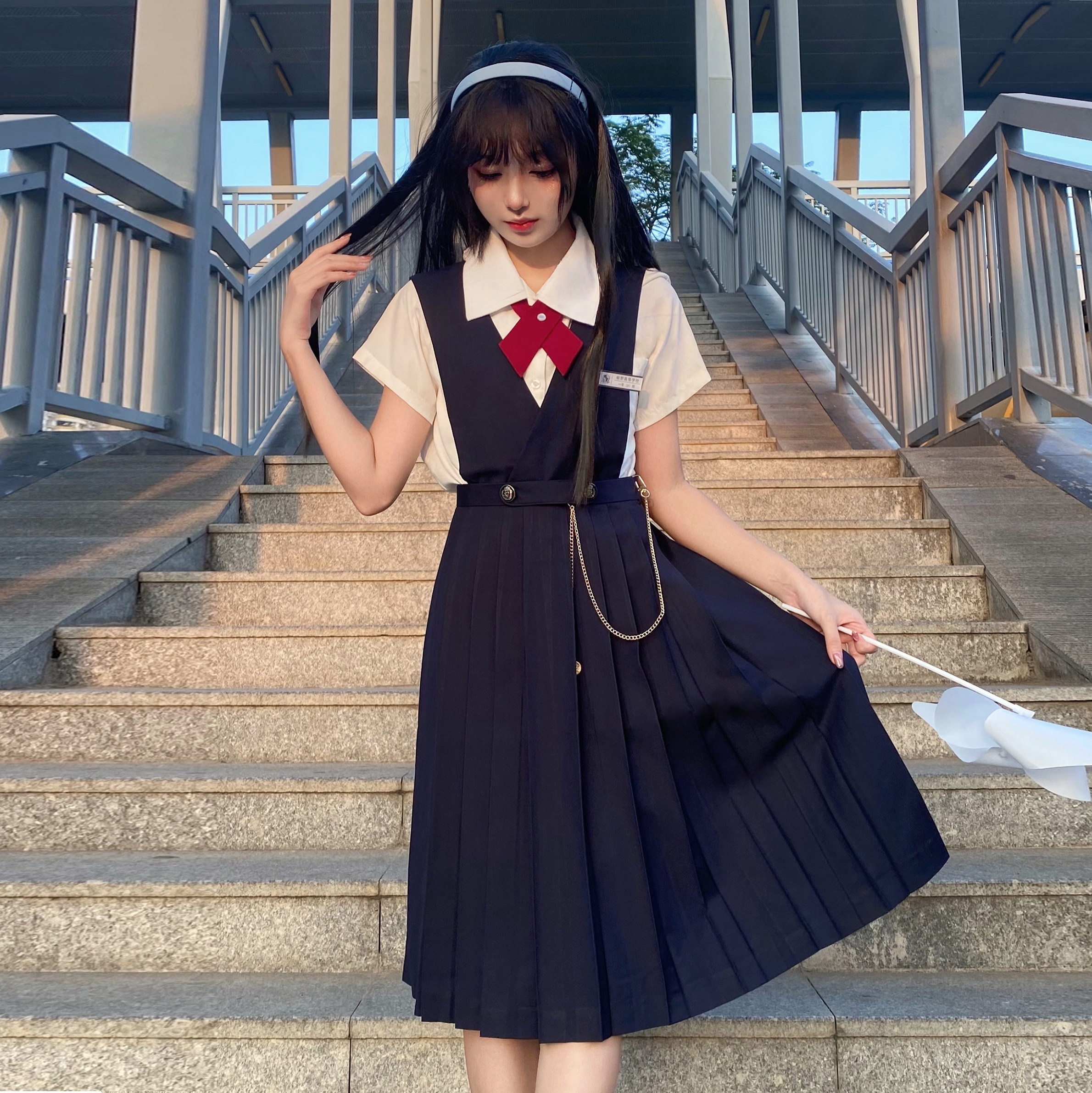 【岐野|护奶裙】学院风jk制服质感班服刺绣中长款无袖背带连衣裙