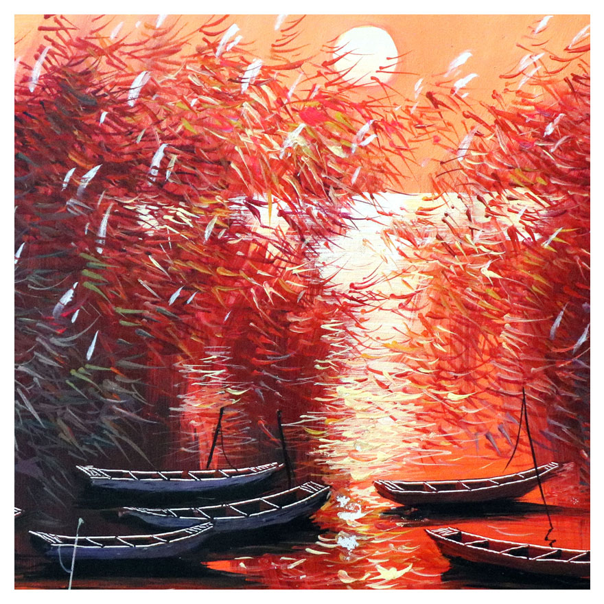 崔国臣《红霞夕》油画作品