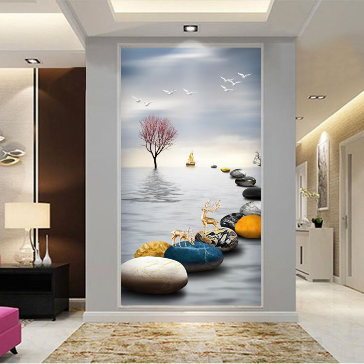 玄幻壁纸_3d石来运转入户玄关壁布轻奢玄幻背景墙壁纸走廊过道装饰