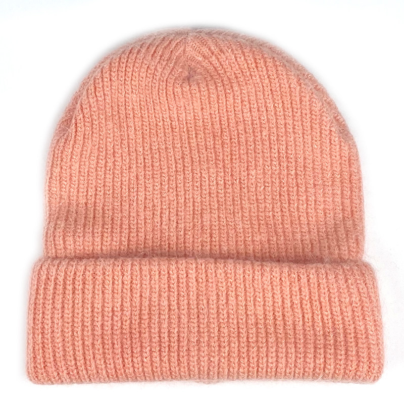 韩国单~显白西柚色兔毛毛线帽ins帽子女秋冬日系可爱护耳针织帽潮