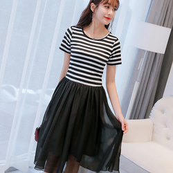 蘑菇街2018春夏新款大码韩版短袖连衣裙女时