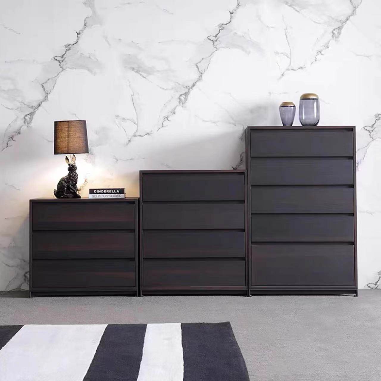 意式现代极简实木烟熏色边柜卧室储物柜轻奢连排斗柜烟熏色玄关柜