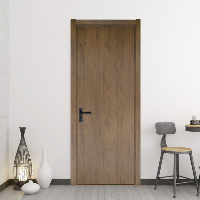 skf木门 北欧现代简约卧室门实木复合门 黑胡桃木色室内门套装门