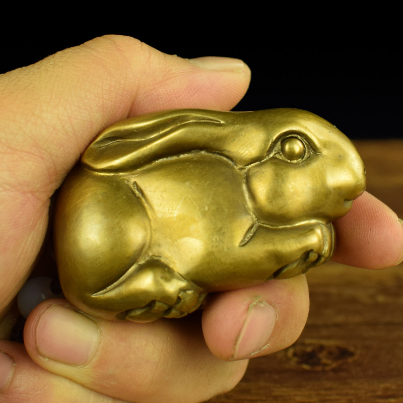 铜实心可爱小兔子把件书房桌面文玩