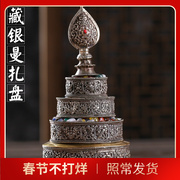 Jinghong Tibetan silver carving Nepal for Xiuman Zhapan Tantric practice device seven gems Manchaluo thickened trumpet