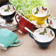 维亚骨瓷欧式咖啡杯碟纯手工金边英式下午茶红茶杯碟4杯6杯碟套装