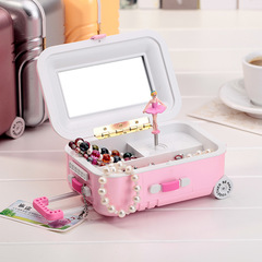韩版创意拉杆行李箱音乐盒 密码箱化妆镜女生生日礼物八音盒礼品