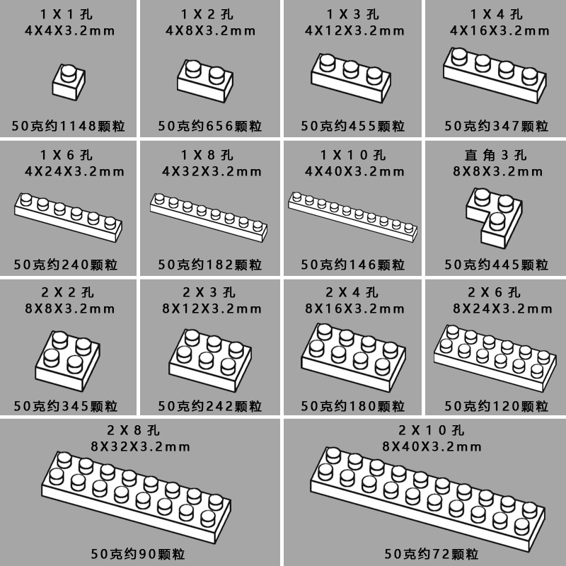 迷你纳米微颗粒钻石积木拼插玩具散配件白色基础规格砖块moc定制