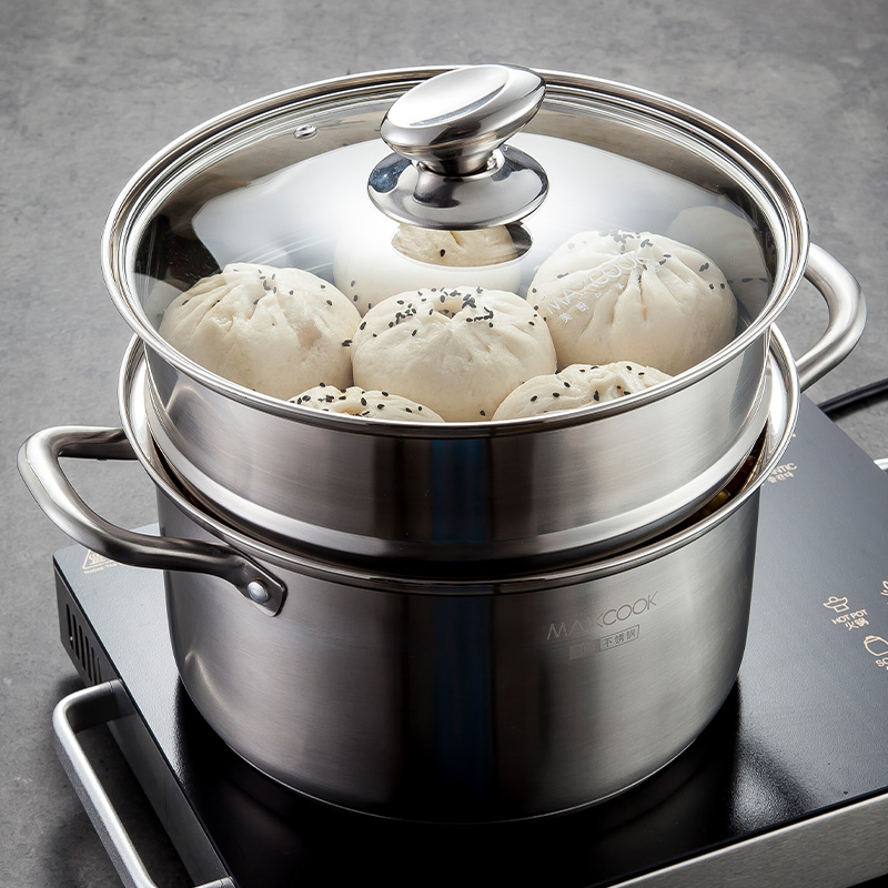 美厨蒸锅家用304不锈钢大号二2双多3三层加厚蒸笼屉电磁炉煤气灶