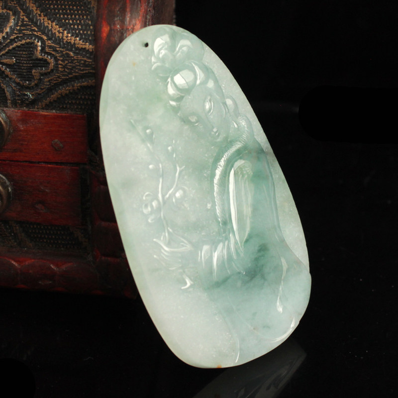 【黛玉葬花】天然a货翡翠油青种挂件 34.93g