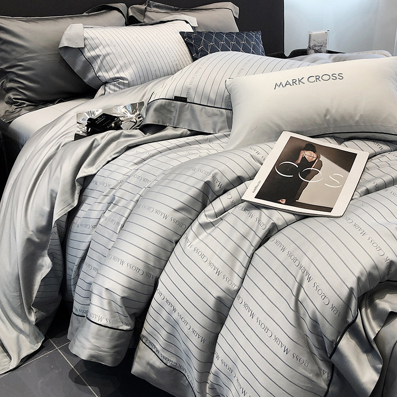 轻奢进口140支天丝全棉色织提花四件套夏天凉感被套现代简约床品