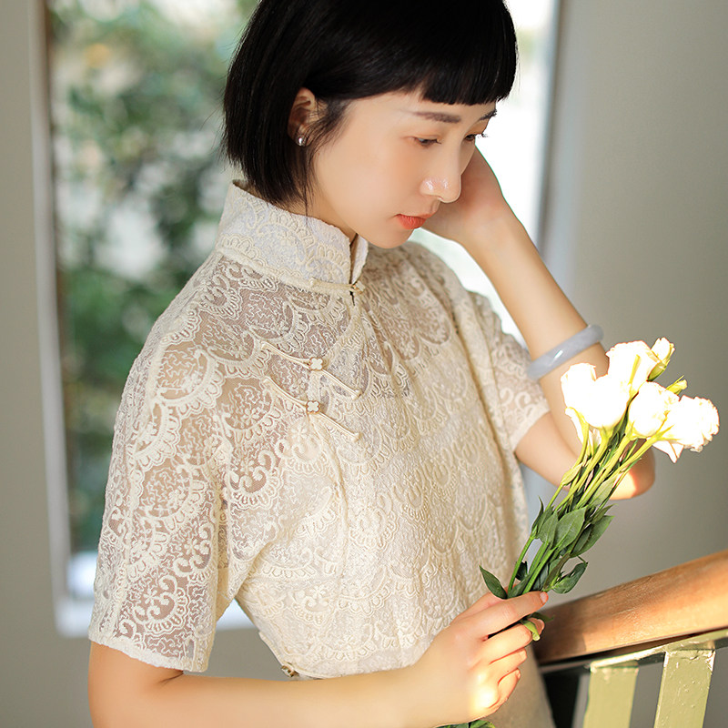 连衣裙_若梦|民国风复古优雅蕾丝少女旗袍连衣裙中长款|真丝衬裙两件